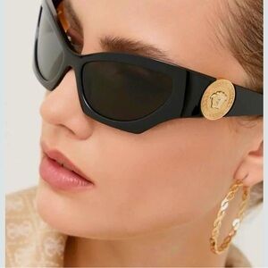 VERSACE: Black and Gold Women's Sunglasses